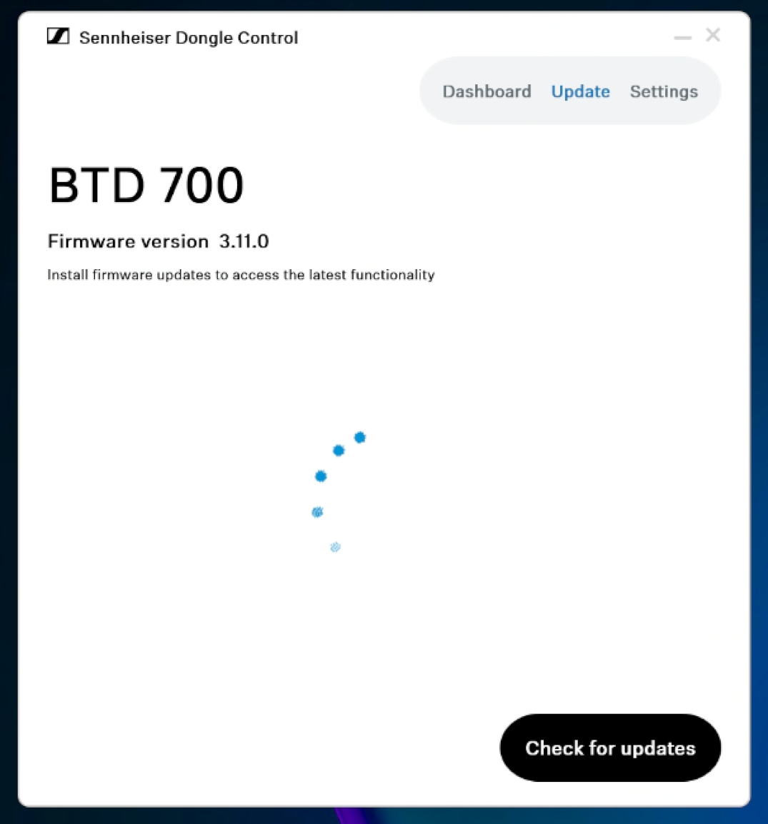 Sennheiser’s Dongle Control running in Windows