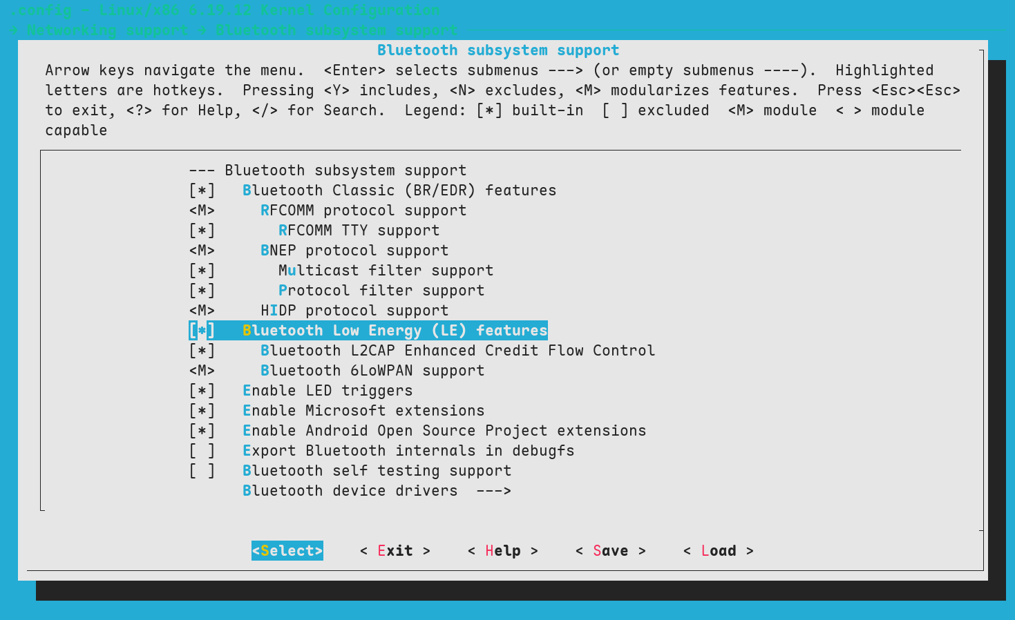 Linux make menuconfig to enable BLE features