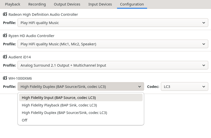 Pavucontrol BLE BAP Duplex