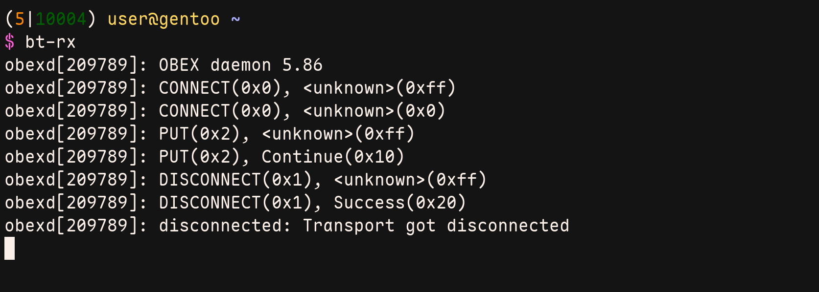 Receving a file via Bluetooth