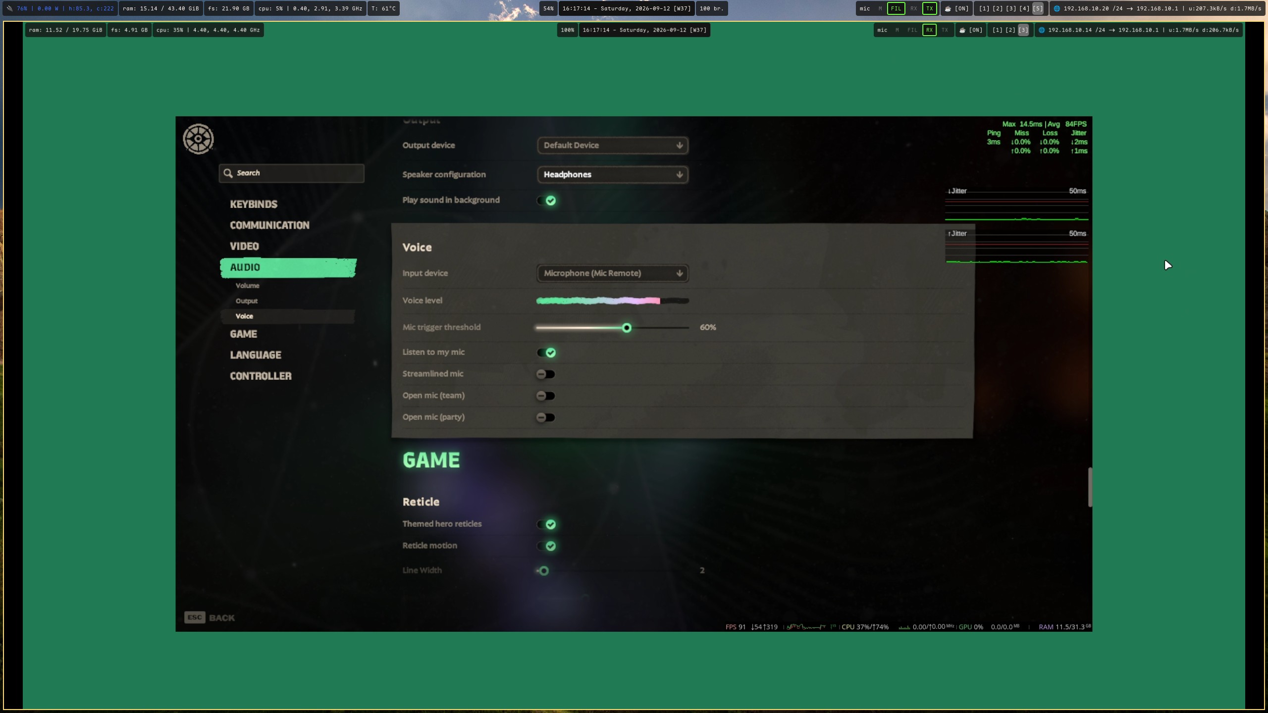Using micctl between a laptop and remote desktop with moonlight+sunshine.