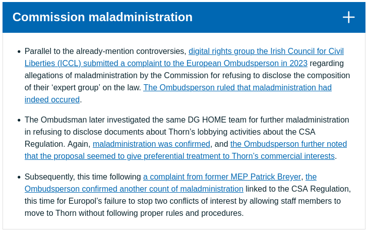 EDRI findings on maladministration in relation to CSA proposal