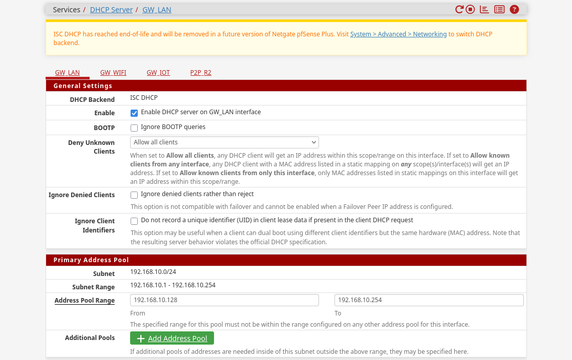 pfSense dhcp configuration