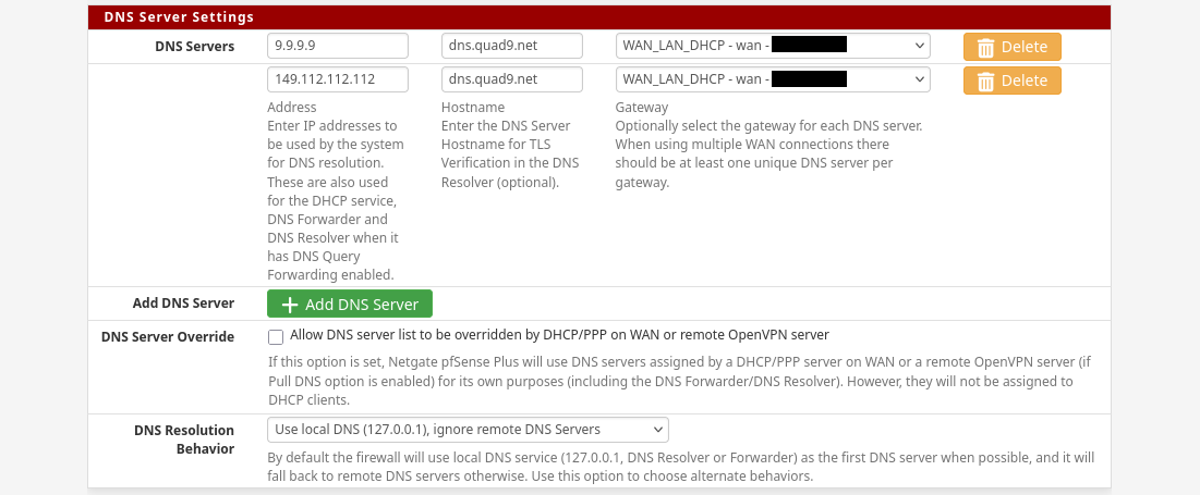 pfSense dns general setup